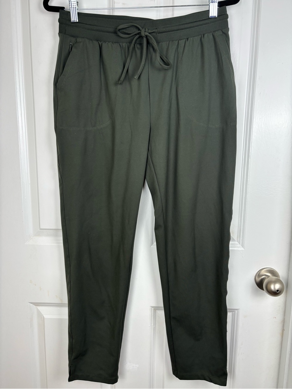 Rachel Zoe Olive Green Drawstring Jogger Pants Med Zip Pocket Stretch Athleisure - Picture 4 of 10